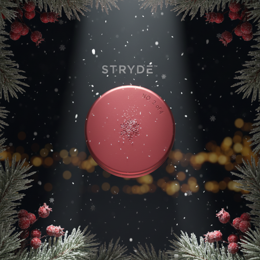 STRYDE™ Holiday 2026 Crimson Red collector cap No. 2 of 4 — snowflake emboss in holiday world